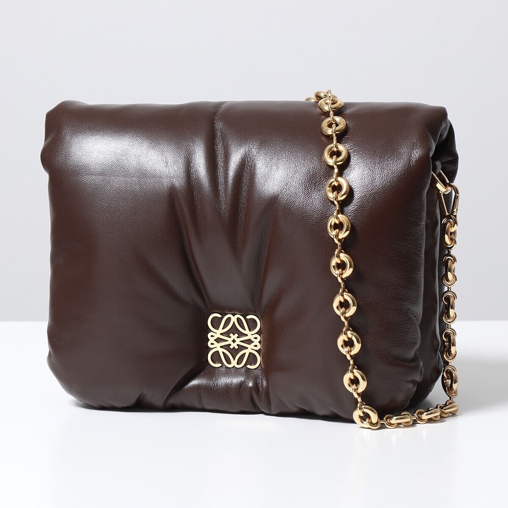Loewe PUFFER GOYA Shoulder Bag Leather Feather Metal Chain